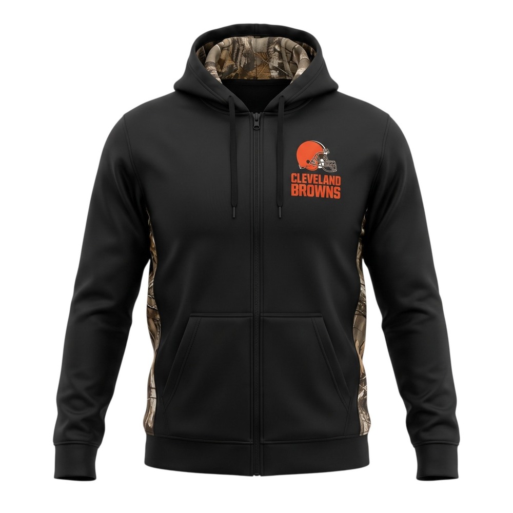 Cleveland Browns Jacket Mens XL Black Camo Full Zip Hoodie NFL Dunbrook military